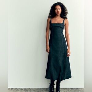NWT Zara Denim Balloon Hem Midi Dress